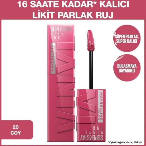 رژلب مایع براق سوپر استی وینیل میبلین نیویورک Maybelline New York Superstay Vinyl Ink Liquid Lipstick - Image 4