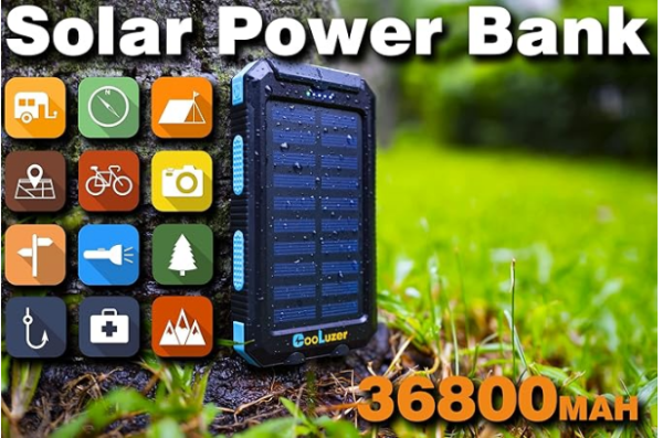 پاور بانک خورشیدی 36800 میلی آمپری کولوزر (Solar Power Bank 36800mah, Solar Charger Power Bank with 18W PD 5V 3.1A outputs, IP67 Waterproof, Grade A+ Battery with LED Flashlight and Compass, Perfect Camping Gear Accessory for Outdoor (Blue)) - Image 2