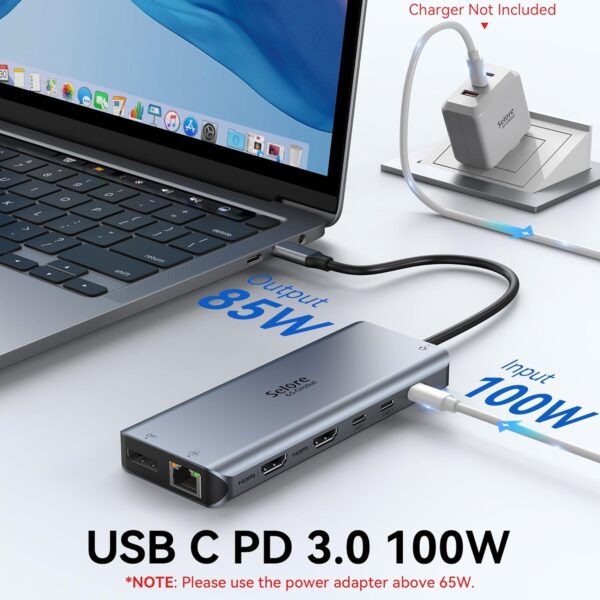 هاب USB تایپ C با دو خروجی HDMI و یک خروجی Display port و 10 خروجی دیگر Selore