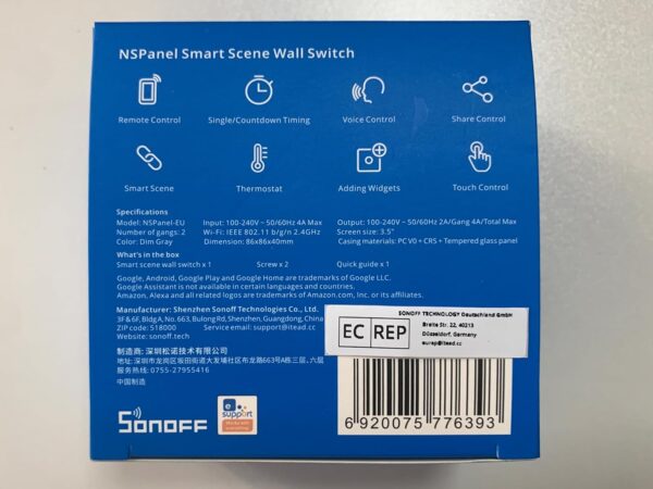کلید هوشمند دو پل دیواری Sonoff NSPanel-EU Wi-Fi 2 Gang